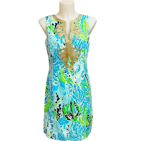 🩵🌴 Lilly Pulitzer • Janice Shift Dress Spa Blue Let's Cha Cha•SIZE 4 - Picture 3 of 13